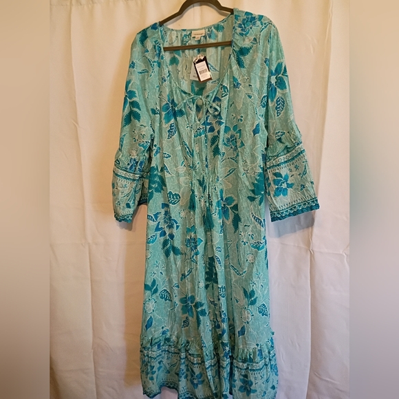 Avenue Dresses & Skirts - Avenue Size 18 Floral Blue Dress. Cute Ruffle Detail And Tie With Tassel's.